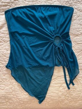 Teal Strapless Ruched Side Ring Top